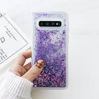 Чехол с сердечками и блестками в жидкости для Samsung Galaxy S10, Фиолетовый