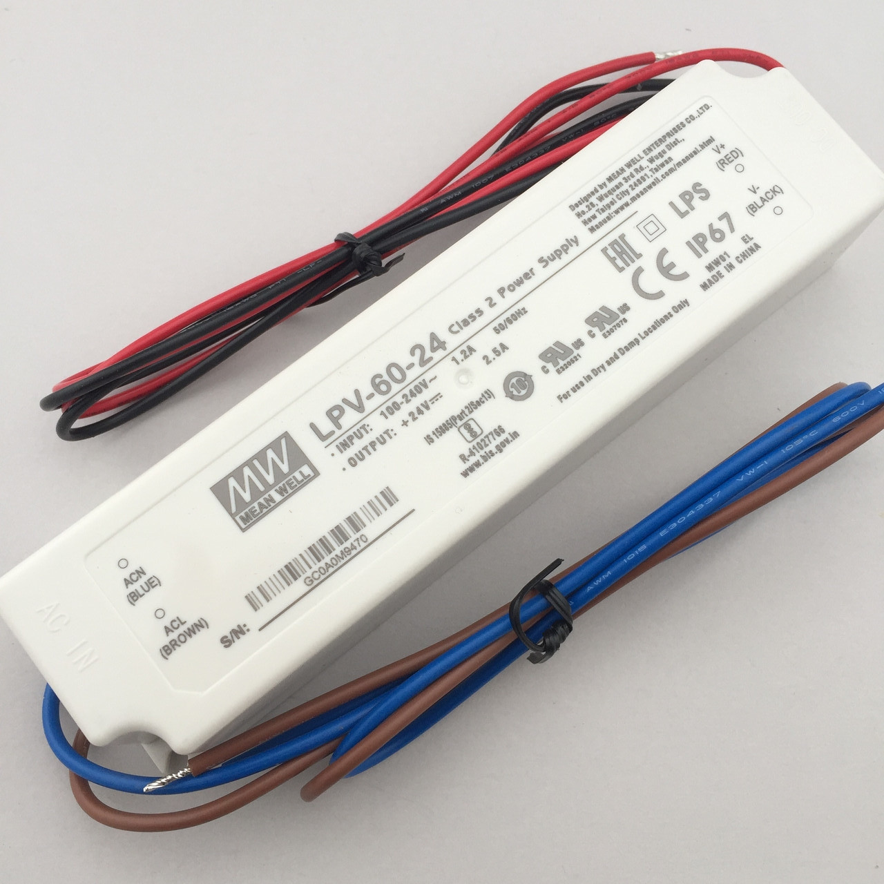Блок живлення MEANWELL LPV-60-24 60Вт 24В герметичний IP67 для світлодіодної стрічки