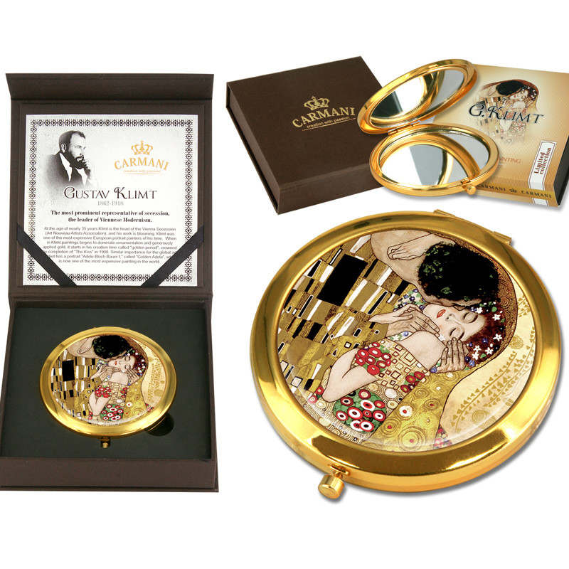 Дзеркало Р. Клімт Поцілунок, d-7 см, фото 1