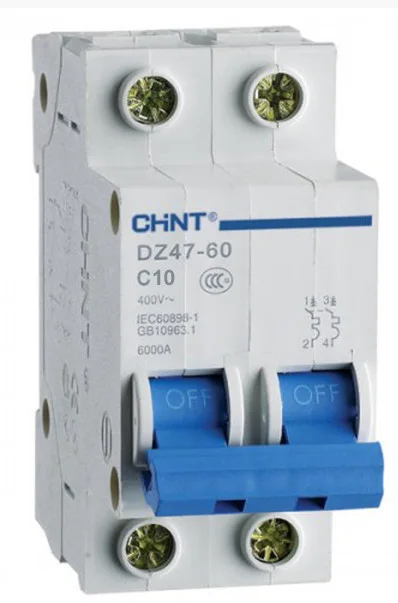 Модульный автоматический выключатель CHINT Electric NXB-63 2P 10А 6кА х-ка C для крепления на DIN-рейку - фото 1 - id-p1350920623
