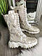 Черевики високі шкіряні жіночі на шнурівці. Натуральна шкіра з тисненням пітон, колір золото, фото 5