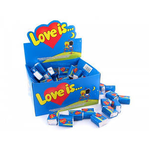 Жуйки Love is..блок упаковка 50 /100шт в асортименті/блок жуйок банан-полуниця