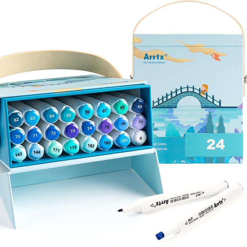 Спиртові маркери Arrtx Alp ASM-02BU 24 кольори, сині відтінки, фото 1