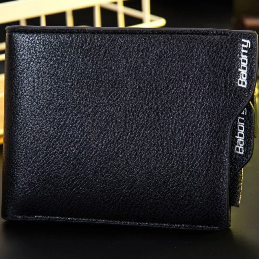 Чоловічий чорний гаманець Baborry екошкіра зі знімною обкладинкою для документів