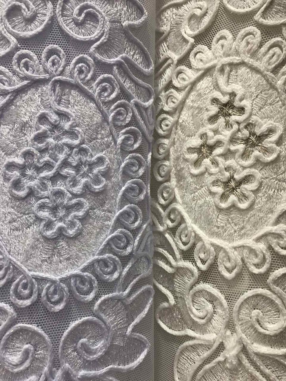 Елегантний біли тюль з фатину з вишивкою білого кольору на метраж, висота 2.8 м(12016)