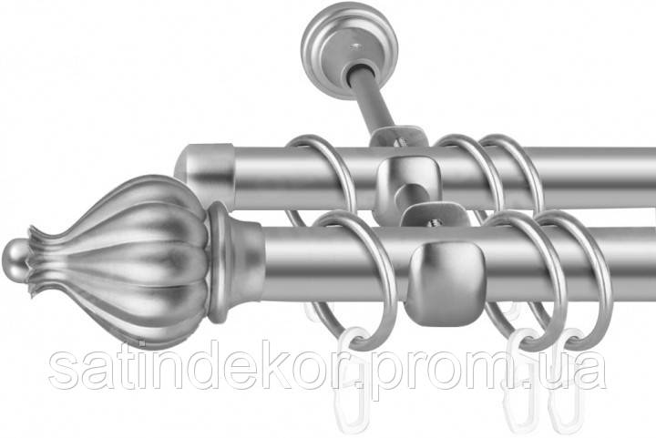 Карниз для штор металевий ТАДЖА подвійний 19+19 мм 2.4м Сатин нікель
