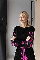 В'язана жіноча сукня «Любава» (рожевий,чорний, графіт)
