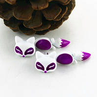 Дитячі сережки "Лисички" білий + фіолетовий - довжина сережки 3,5 см, сплав