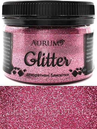 Глітер декоративні блискітки Aurum Рожевий 1/128 (0,2 мм) 60 г, фото 1