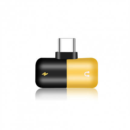 Перехідник спліттер Alitek USB Type-C - 3.5 мм навушники + USB Type-C зарядка Black/Yellow, фото 2