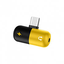 Перехідник спліттер Alitek USB Type-C - 3.5 мм навушники + USB Type-C зарядка Black/Yellow, фото 2