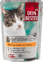 М'ясне рагу для кішок з телятиною і птицею Dein Bestes für Katzen mit Kalb & Geflügel, 100 гр.