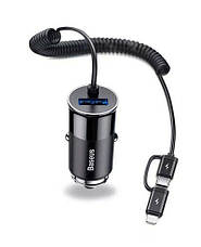 Автомобільний зарядний пристрій в прикурювач Baseus 24 В USB - Type-C/ Lightning Чорний (CCALL-EL01), фото 3