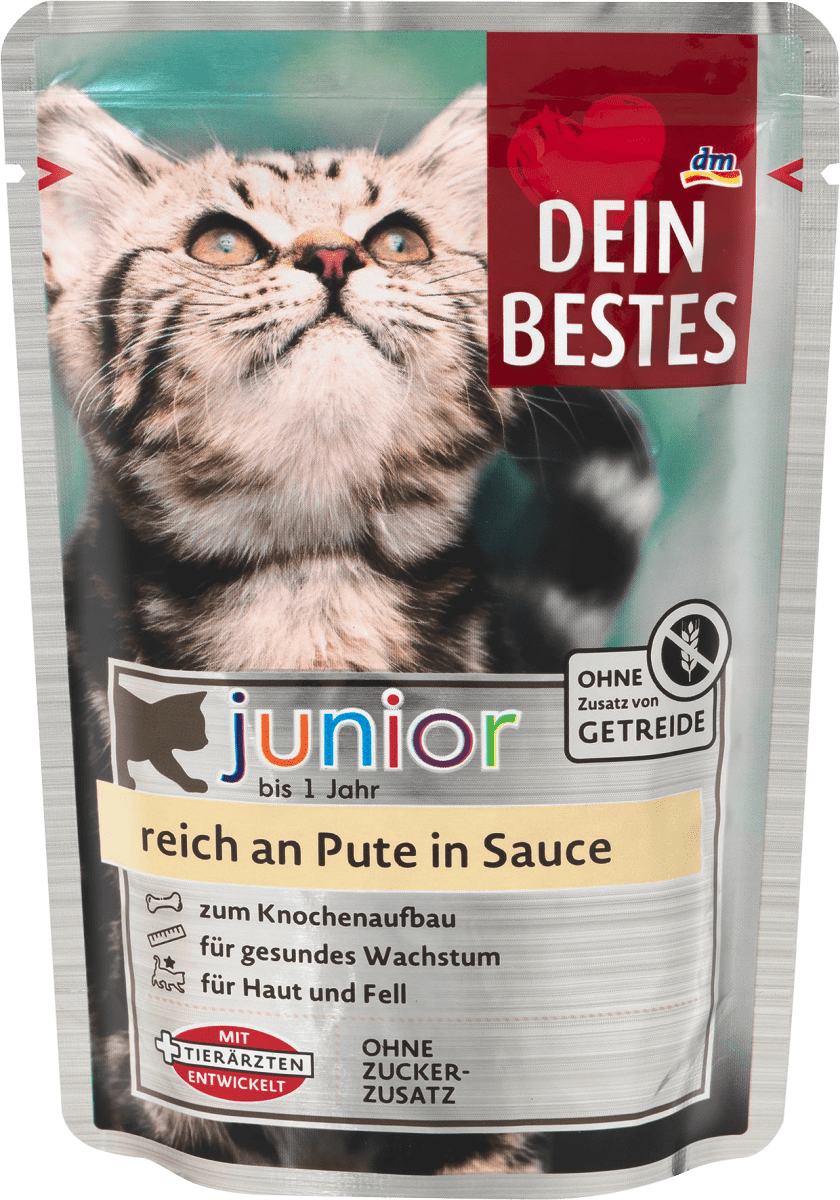 Повнораціонний корм для кішок до 1 року з індичкою в соусі Dein Bestes Junior, 100 гр.