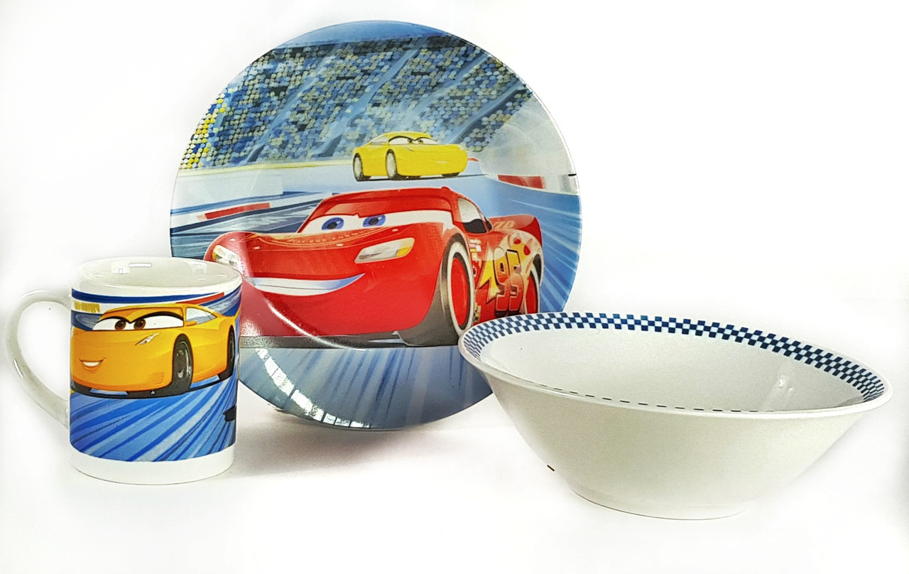 Набір дитячої керамічного посуду Тачки 3 предмета Cars 2 Yellow