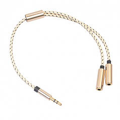 Кабель стерео для двох навушників Rexlis M 3.5 мм - 2 Jack F 3.5 мм Gold, метал