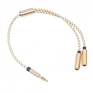 Кабель стерео для двох навушників Rexlis M 3.5 мм - 2 Jack F 3.5 мм Gold, метал, фото 1