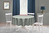 Скатерть круглая хлопок тефлоновая водоотталкивающая гидрофобная пропитка цветы сакуры на зеленом фоне