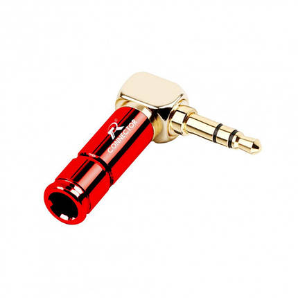 Штекер металевий кутовий під пайку FreeEnd - Jack 3.5 мм, TRS 3 pin R Connector Red/Gold, фото 2