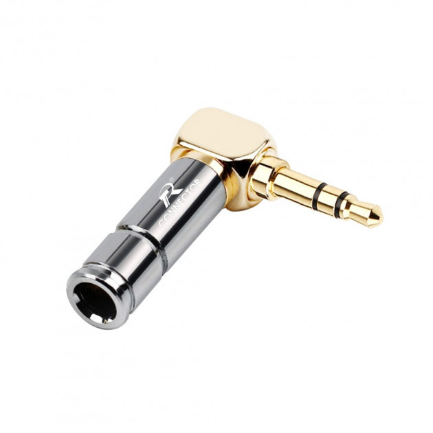 Металевий кутовий штекер під паяння R Connector Jack 3.5 мм, TRS 3 pin Silver/Gold
