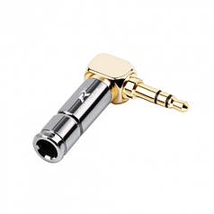 Металевий кутовий штекер під паяння R Connector Jack 3.5 мм, TRS 3 pin Silver/Gold