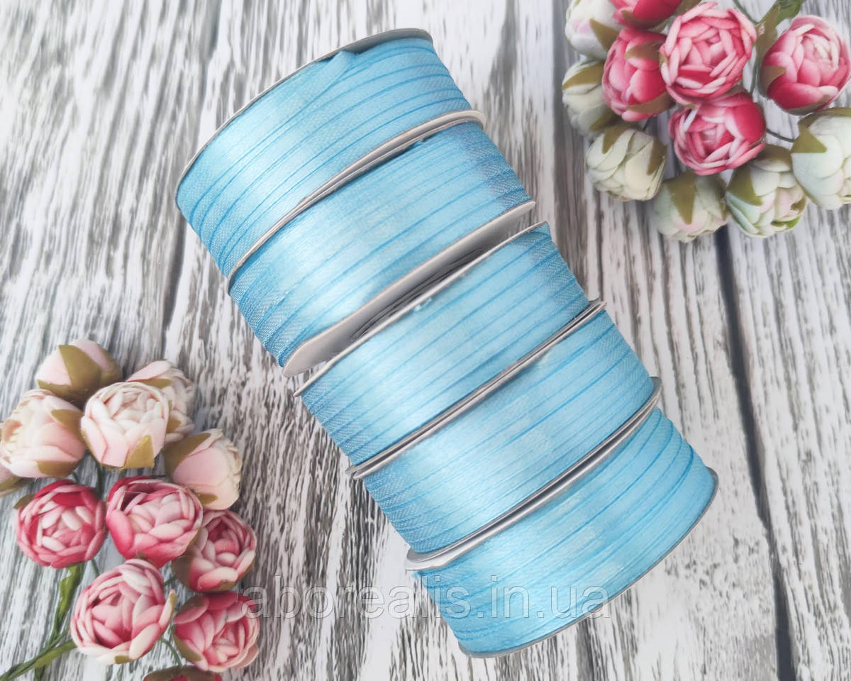 Стрічка атласна блакитний 0,3 см (91 метр), фото 1