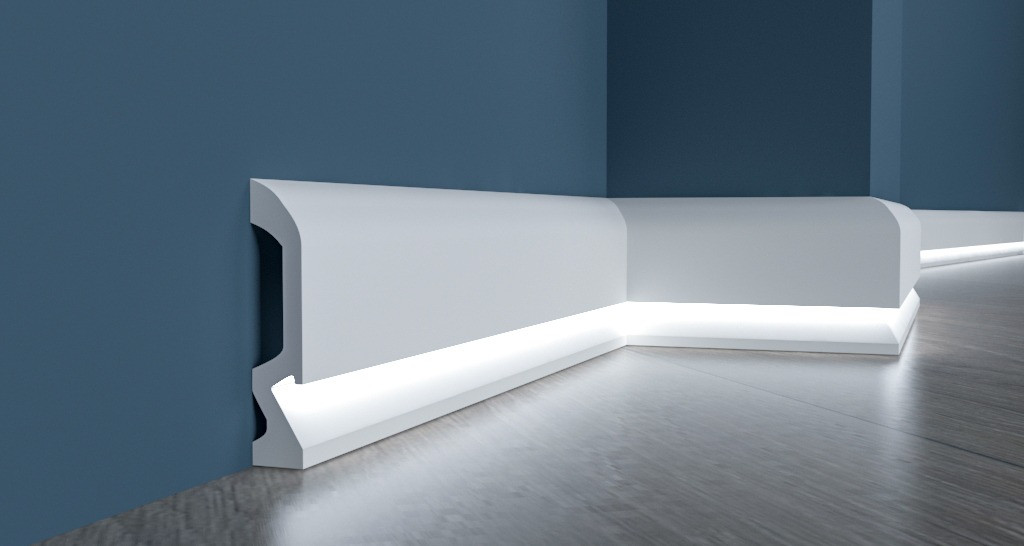 Ударостійкий плінтус з LED підсвічуванням LPC-19LE з дюрополімер білого кольору Cezar висотою 98 мм .Плінтус c, фото 1