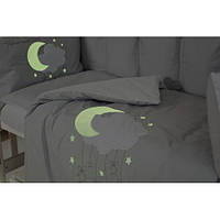 Постельный комплект для детской кроватки 6 элементов Babycentre & Twins Moonlight с бортиками, серый