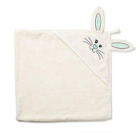 Детское махровое полотенце-уголок с капюшоном для новорожденных Twins "Зайчик" после купание, 100x100, бежевый