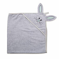 Детское махровое полотенце-уголок с капюшоном для новорожденных Twins "Зайчик" после купания, 100x100, серый