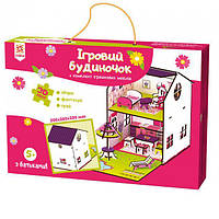 Детский деревянный игровой набор Домик-конструктор для кукол Zirka с мебелью, 3D конструктор