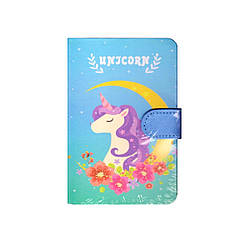 Блокнот А6 тверда обкладинка, на магніті 144 л. "Одноріг" №9701S-13-L блакитний фон