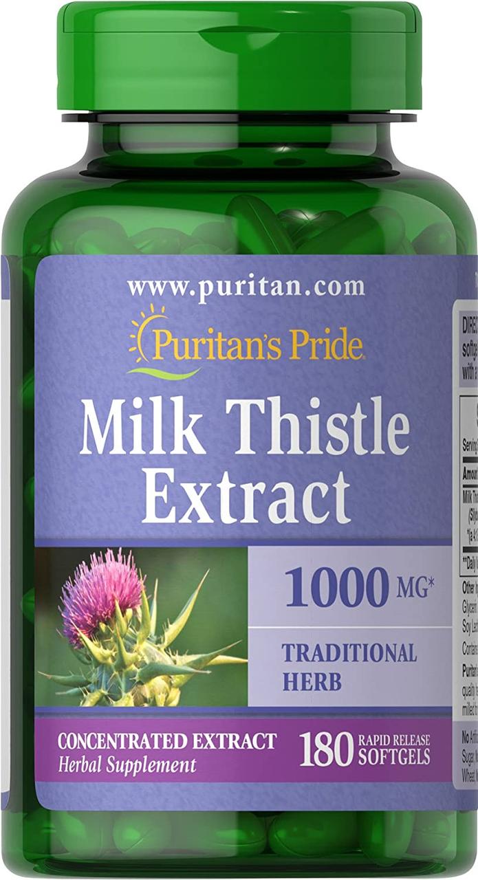 Розторопша силімарин Puritan's Pride Milk Thistle Silymarin 4:1 Extract 1000 mg 180 гелевих капсул