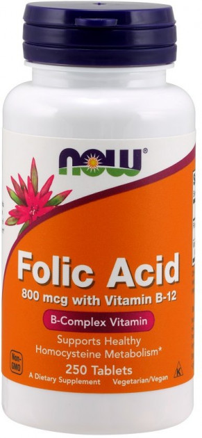 Фолієва кислота і В12 NOW Foods Folic Acid with Vit B12 (250 таб) Оригінал! (339454)