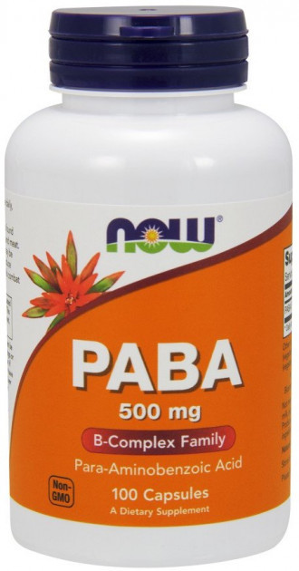 ПАБК (пара-амінобензойна кислота) NOW Foods PABA 500 мг (100 капс) Оригінал! (339455)