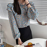 Красива блузка жіноча в ретро стилі з рюшами легка з квітами, фото 3