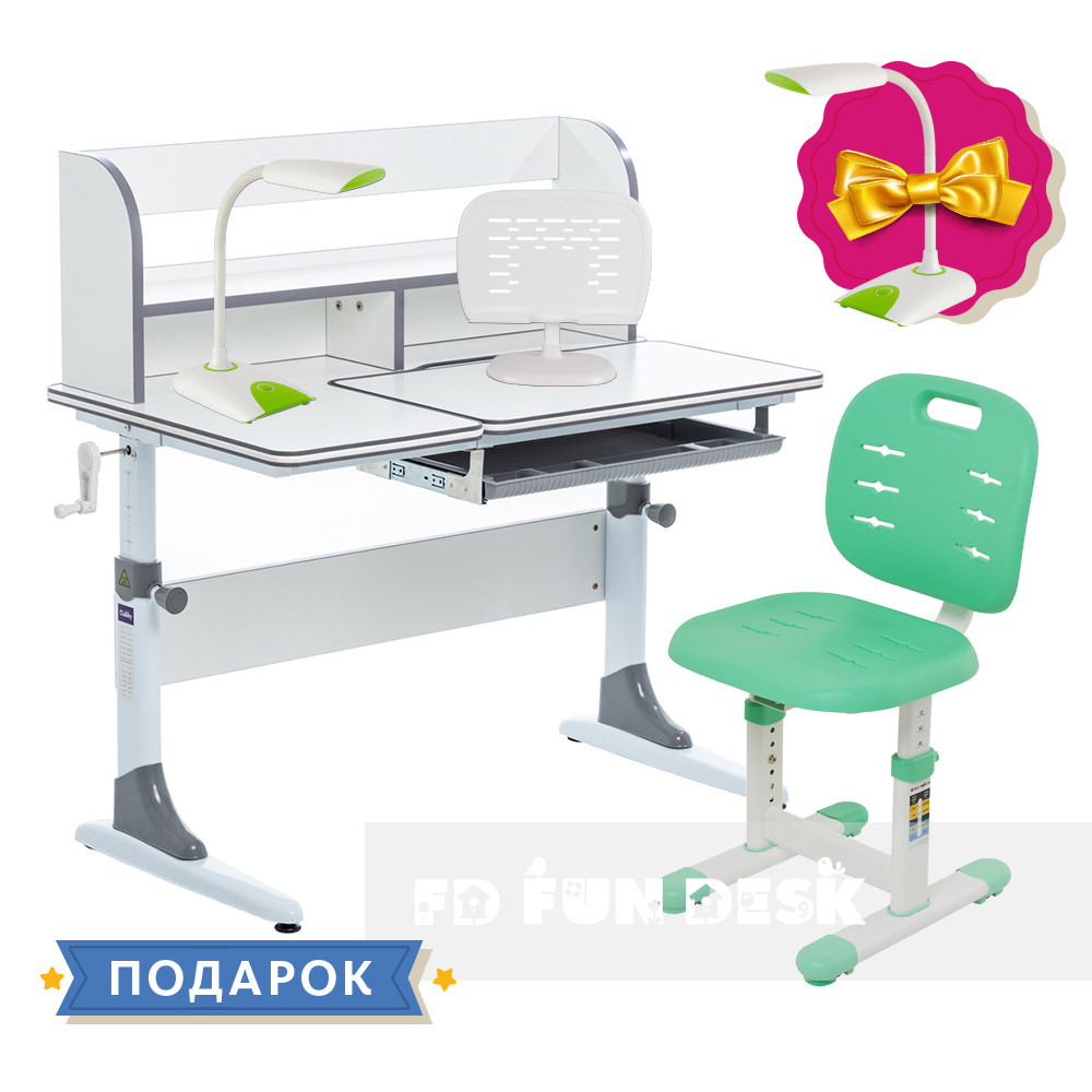Комплект для школярів зростаюча парта Cubby Nerine Grey + стілець дитячий FunDesk SST2 Green