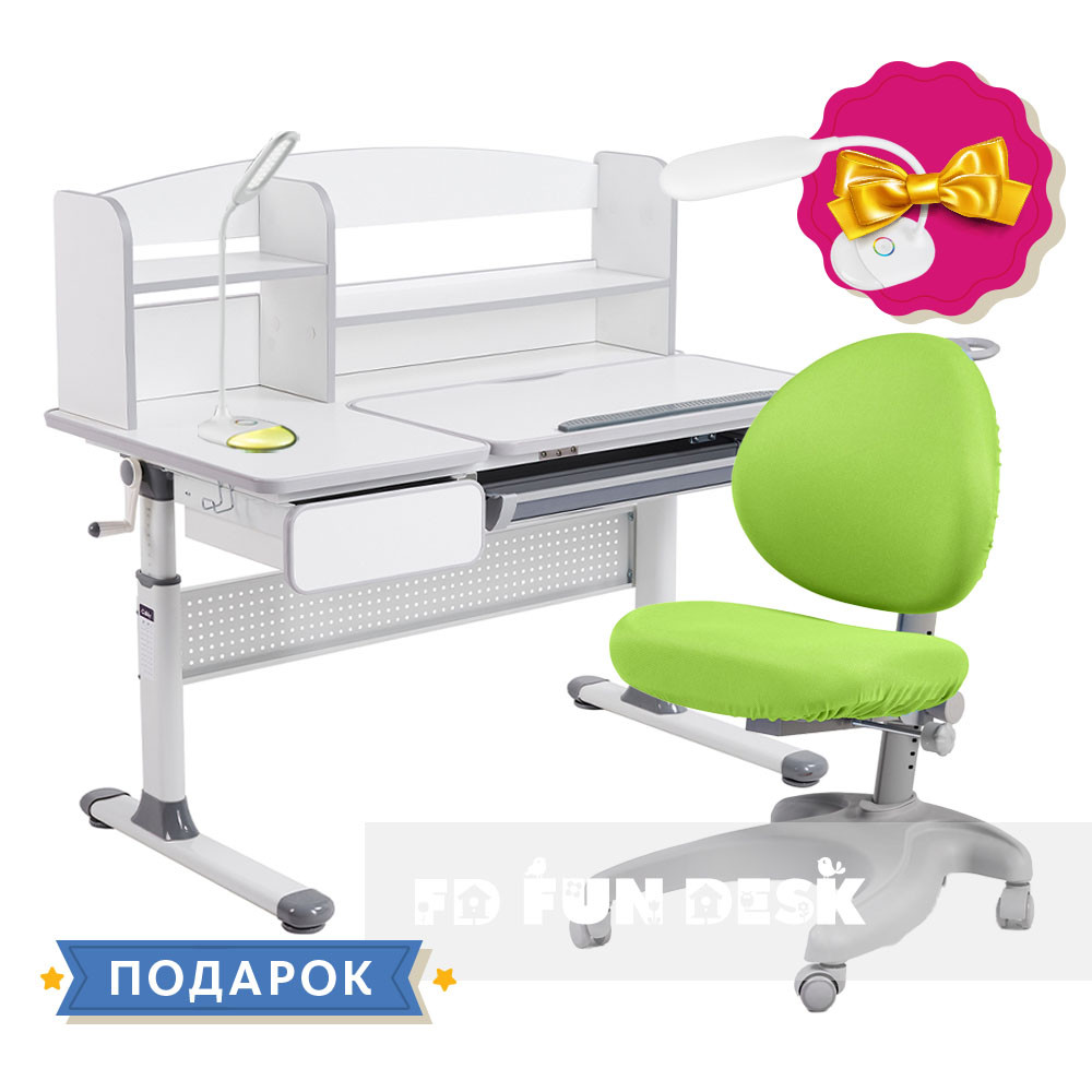 Комплект для школярів парта Cubby Rimu Grey + ергономічне крісло FunDesk Cielo Green