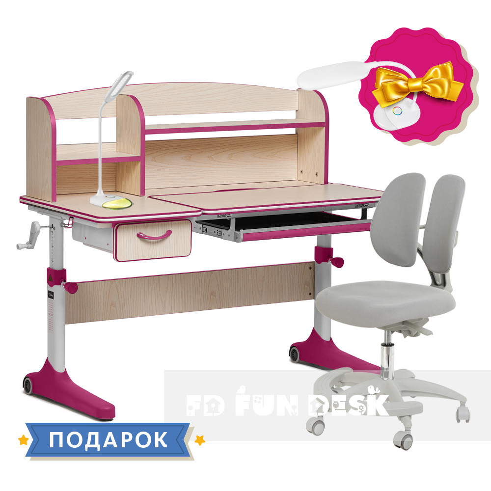 Зростаючий комплект для дівчинки парта Cubby Ammi Pink + крісло для дому FunDesk Primo Grey