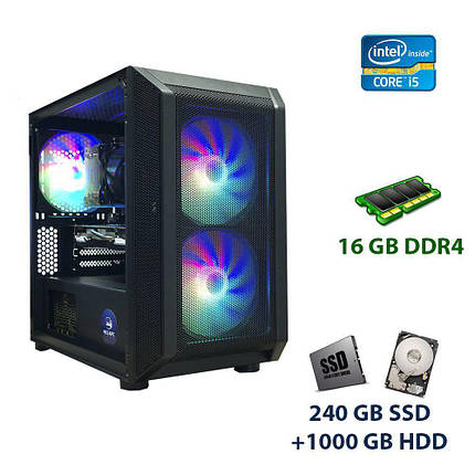 1stPlayer D3-G5 RGB + 3X FAN Tower / Intel Core i5-9400F (6 ядер по 2.9 - 4.1 GHz) / 16 GB DDR4 / 240 GB, фото 1