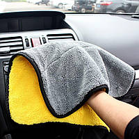 Микрофибра для полировки авто, серо-желтое 39х30 см, двустороннее полотенце для протирки автомобиля (GA)