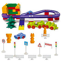 Детский блочный конструктор Colorplast Орион №6 с дорогой, транспортом и фигурками, 130 деталей