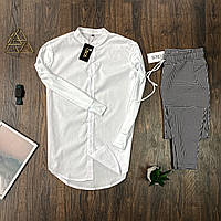 Мужской комплект рубашка белая и брюки в мелкую клетку, костюм стильный