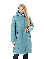 Р-52,54,56,58,60,62,64,66,68,70 Красивая женская модная весенняя удлиненная куртка- пальто, демисезонная Синяя