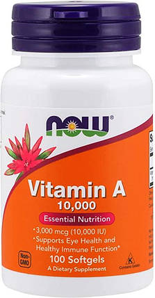 Vitamin A NOW Foods 10000 IU 100 Softgels, фото 1