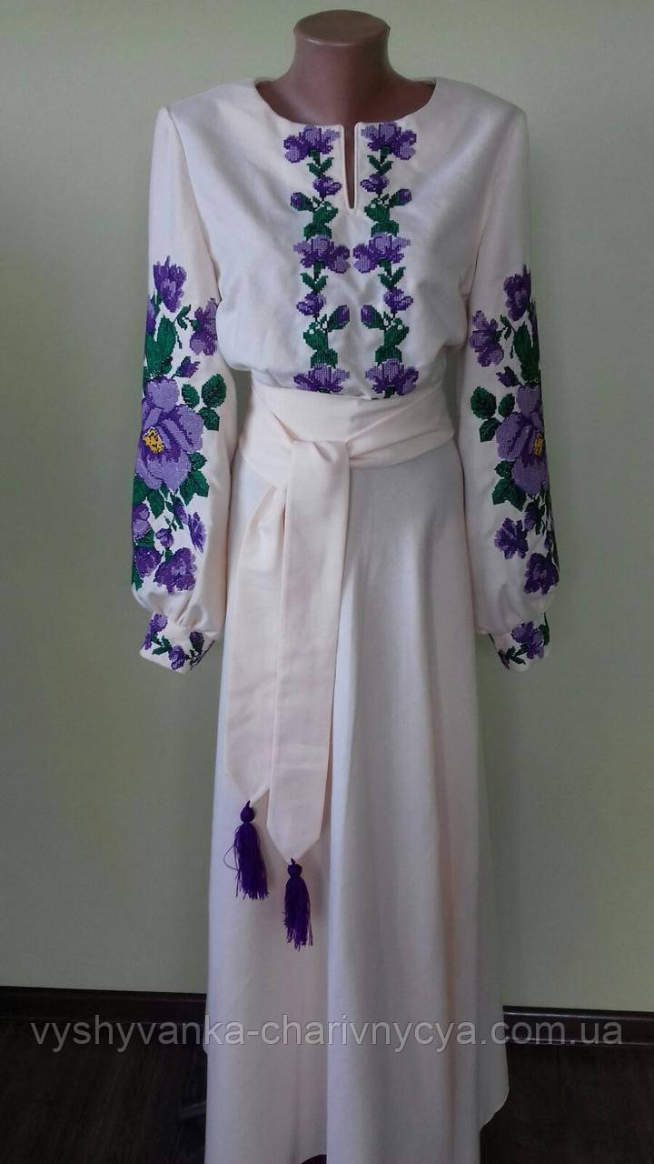 Длинное вышитое платье "Феерия" кремовое - фото 1 - id-p1351681543