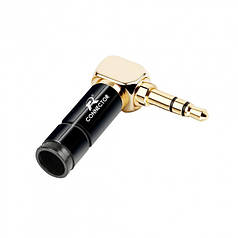 Штекер кутовий металевий під паяння R Connector FreeEnd — Jack 3.5 мм, TRS 3 pin Black/Gold