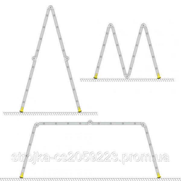 Лестница трансформер алюминиевая профессиональная четырехсекционная шарнирная 4 x 4 ступени - фото 4 - id-p1351723397