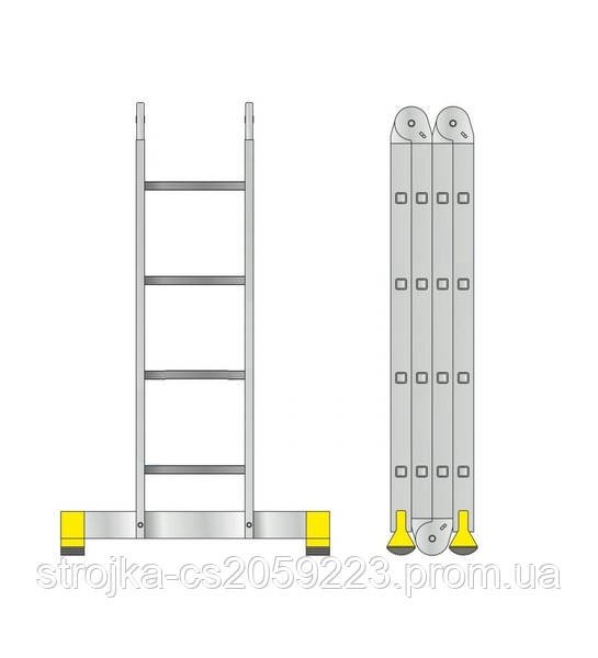 Лестница трансформер алюминиевая профессиональная четырехсекционная шарнирная 4 x 4 ступени - фото 7 - id-p1351723397