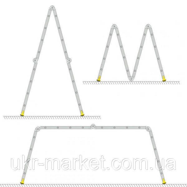 Лестница трансформер алюминиевая профессиональная четырехсекционная шарнирная 4 x 3 ступени - фото 6 - id-p1351728957